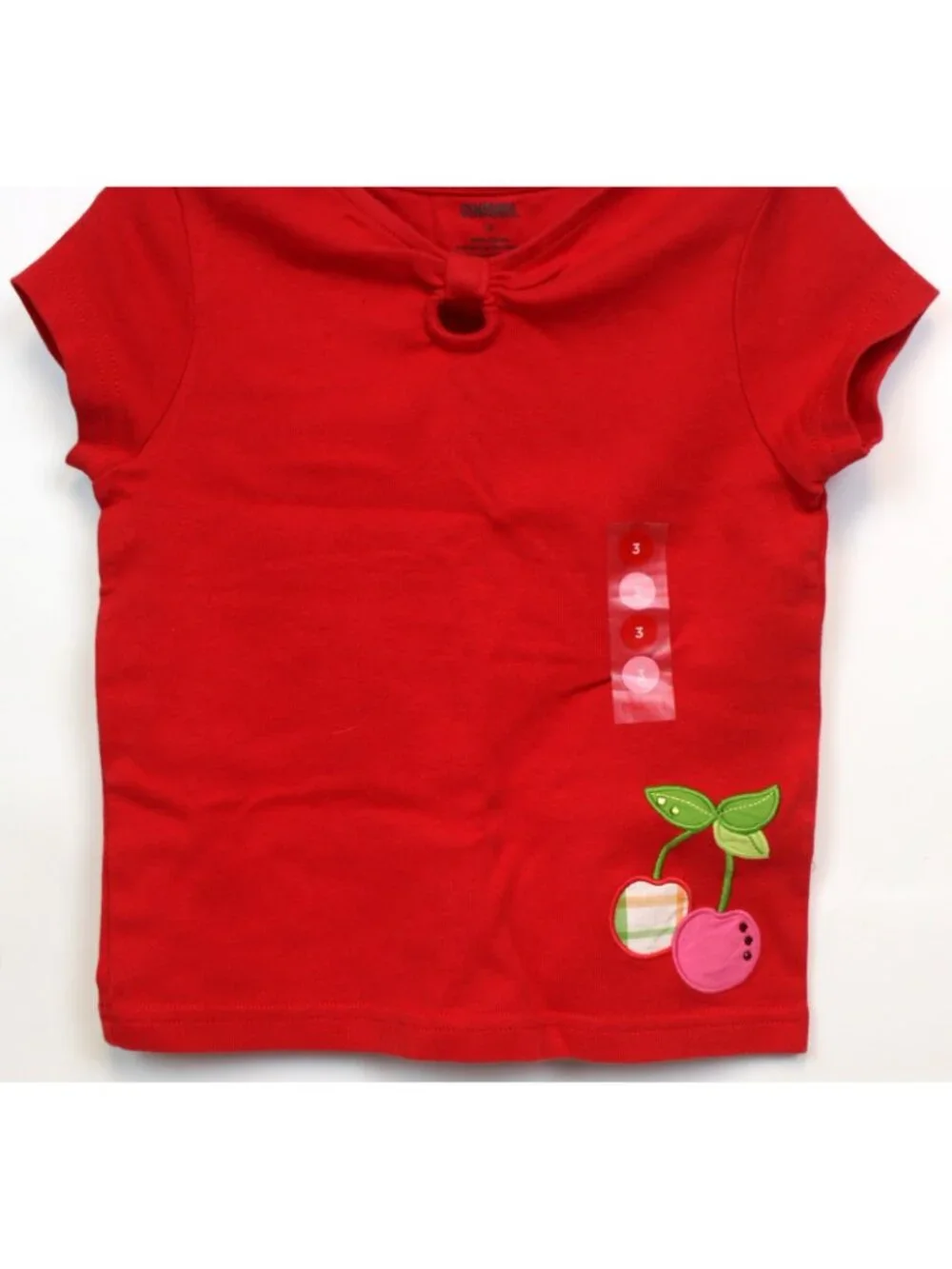 2008 Gymboree Cherry Baby Tee T-Shirt sz 3T Red Fruit cap Sleeves Keyhole Neck